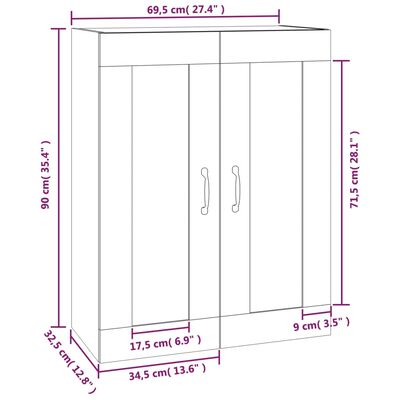 vidaXL Riippuva seinäkaappi harmaa Sonoma 69,5x32,5x90 cm