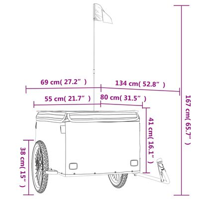 vidaXL Polkupyörän peräkärry musta 45 kg rauta