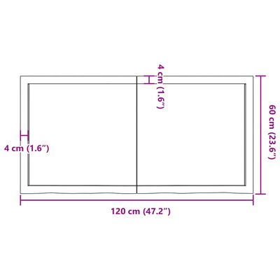 vidaXL Kylpyhuoneen työtaso t.ruskea 120x60x(2-4)cm käsitelty täyspuu