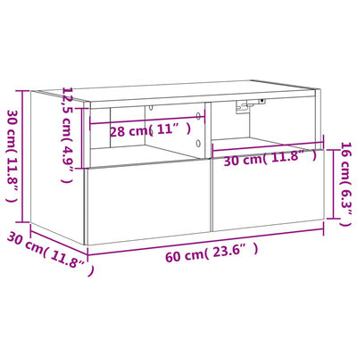 vidaXL TV-seinäkaappi ruskea tammi 60x30x30 cm tekninen puu