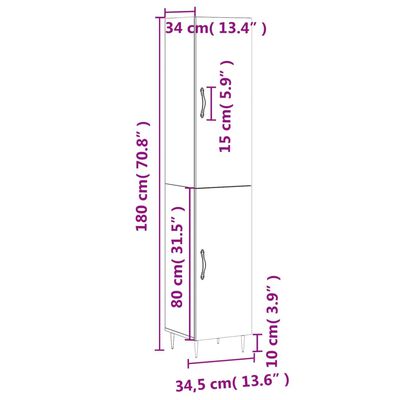 vidaXL Kaappi ruskea tammi 34,5x34x180 cm tekninen puu