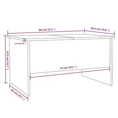 vidaXL Sohvapöytä ruskea tammi 80x50x42,5 cm tekninen puu