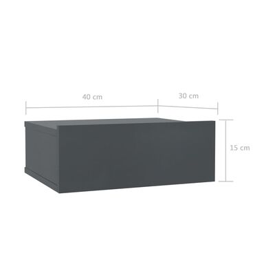vidaXL Kelluva yöpöytä harmaa 40x30x15 cm tekninen puu