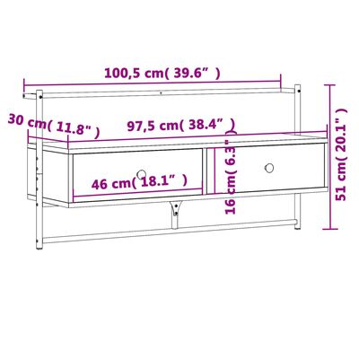 vidaXL TV-kaappi seinälle harmaa Sonoma 100,5x30x51 cm tekninen puu