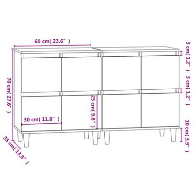 vidaXL Senkit 2 kpl Sonoma tammi 60x35x70 cm tekninen puu