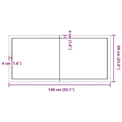 vidaXL Pöytälevy ruskea 140x60x(2-6)cm käsitelty täystammi elävä reuna