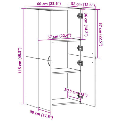 vidaXL Arkistokaappi Sonoma-tammi 60x32x115 cm tekninen puu