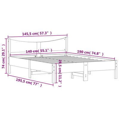 vidaXL Sänky ilman patjaa vahanruskea 140x190 cm täysi mänty