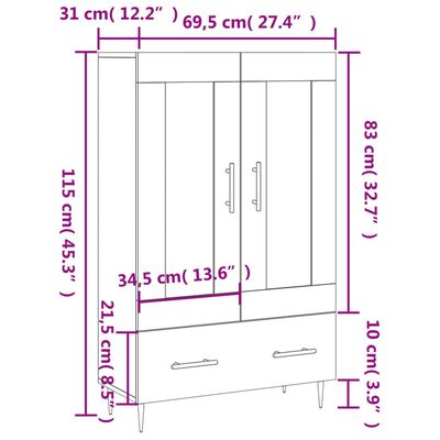 vidaXL Kaappi Sonoma-tammi 69,5x31x115 cm tekninen puu