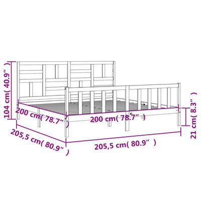 vidaXL Sängynrunko päädyllä harmaa 200x200 cm täysi puu