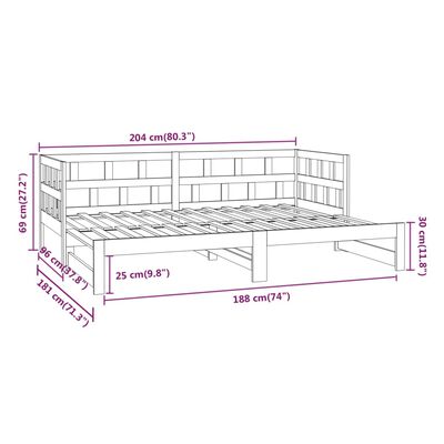 vidaXL Sohvasänky ulosvedettävä harmaa täysi mänty 2x (90x200) cm