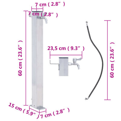 vidaXL Puutarhan vesipylväs 60 cm ruostumaton teräs neliskulmainen