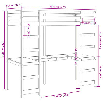 vidaXL Parvisänky ilman patjaa 75x190 cm täysi mänty