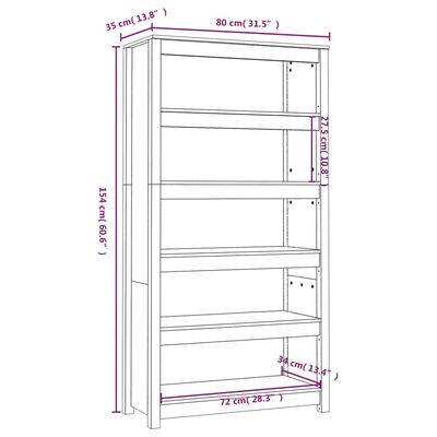 vidaXL Kirjahylly harmaa 80x35x154 cm täysi mänty