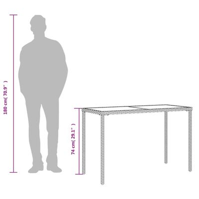 vidaXL Puutarhapöytä lasipöytälevy musta 115x54x74 cm polyrottinki