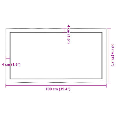 vidaXL Pöytälevy ruskea 100x50x(2-4)cm käsitelty täystammi elävä reuna