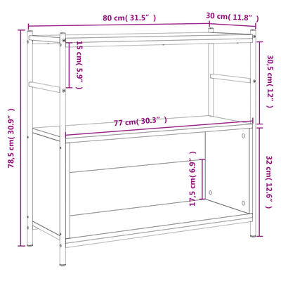 vidaXL Kirjahylly ruskea tammi 80x30x78,5 cm tekninen puu ja rauta