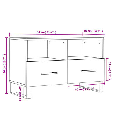 vidaXL TV-taso harmaa Sonoma 80x36x50 cm tekninen puu