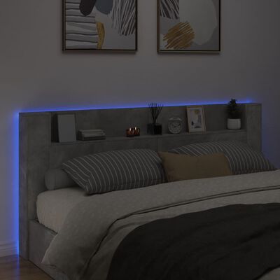 vidaXL Sängynpäätykaappi LED-valoilla betoninharmaa 220x16,5x103,5 cm