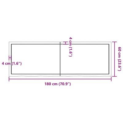 vidaXL Seinähylly vaaleanruskea 180x60x(2-4) cm käsitelty täystammi