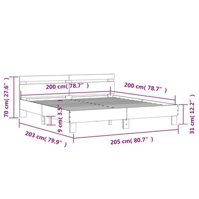 vidaXL Sängynrunko päädyllä betoninharmaa 200x200 cm tekninen puu