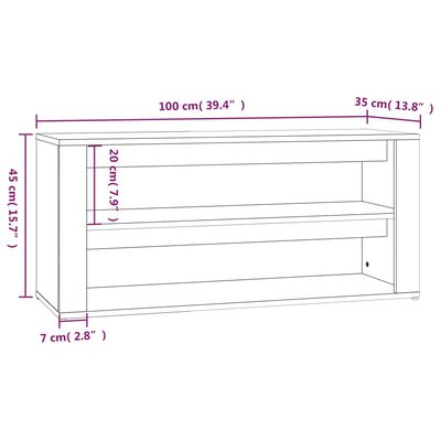 vidaXL Kenkäteline ruskea tammi 100x35x45 cm tekninen puu