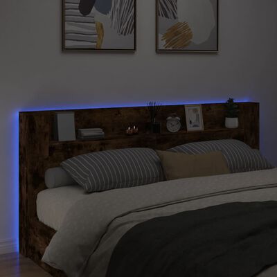 vidaXL Sängynpäätykaappi LED-valoilla savutammi 220x16,5x103,5 cm