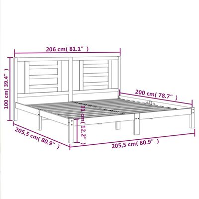 vidaXL Sängynrunko hunajanruskea täysi mänty 200x200 cm