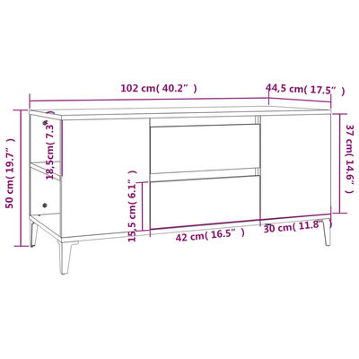 vidaXL TV-taso Sonoma-tammi 102x44,5x50 cm tekninen puu