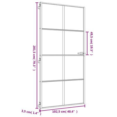 vidaXL Sisäovi ohut kulta 102,5x201,5 cm karkaistu lasi ja alumiini