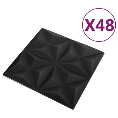 vidaXL 3D-seinäpaneelit 48 kpl 50x50 cm musta origami 12 m²