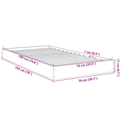 vidaXL Sängynrunko harmaa Sonoma 75x190 cm tekninen puu