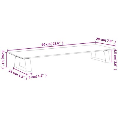 vidaXL Näyttöteline valkoinen 60x20x8 cm karkaistu lasi ja metalli