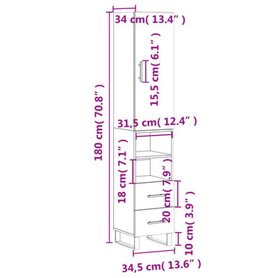 vidaXL Kaappi ruskea tammi 34,5x34x180 cm tekninen puu