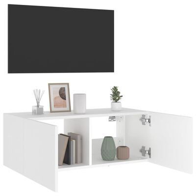 vidaXL TV-seinäkaappi LED-valoilla valkoinen 80x35x31 cm