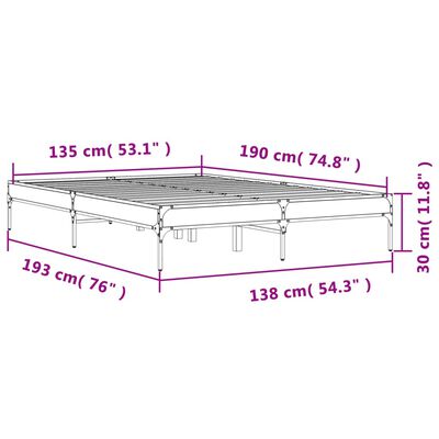 vidaXL Sängynrunko musta 135x190 cm tekninen puu ja metalli