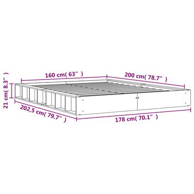 vidaXL Sängynrunko ilman patjaa vahanruskea 160x200 cm täysi mänty