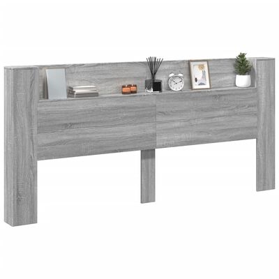 vidaXL Sängynpäätykaappi LED-valoilla harmaa Sonoma 220x16,5x103,5 cm