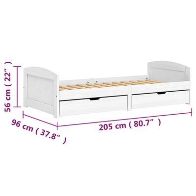 vidaXL Sohvasänky 2 laatikolla IRUN valkoinen 90x200 cm täysi mänty