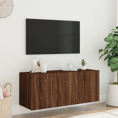 vidaXL TV-seinäkaappi LED-valoilla ruskea tammi 100x35x41 cm