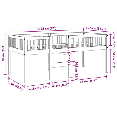 vidaXL Lastensänky ilman patjaa vahanruskea 75x190 cm täysi mänty