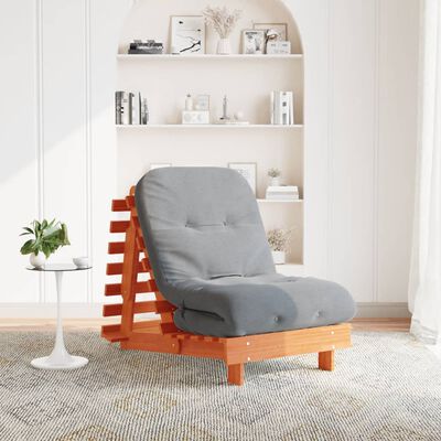 vidaXL Futon vuodesohva patjalla vahanruskea 70x206x11 cm täysi mänty