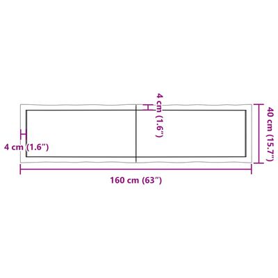 vidaXL Pöytälevy 160x40x(2-4) cm käsittelemätön täysi puu elävä reuna