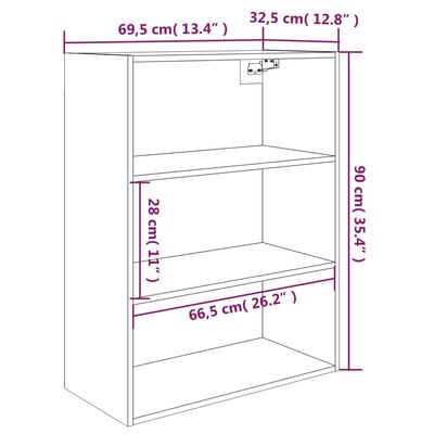 vidaXL Riippuva seinäkaappi betoninharmaa 69,5x32,5x90 cm