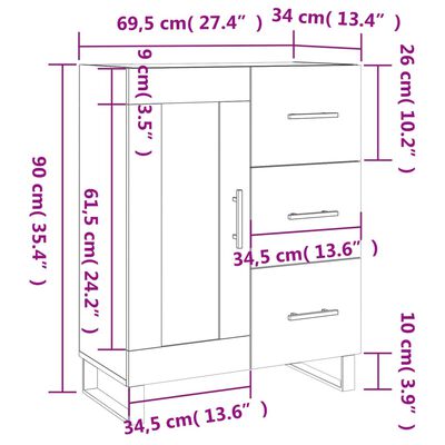 vidaXL Senkki musta 69,5x34x90 cm tekninen puu