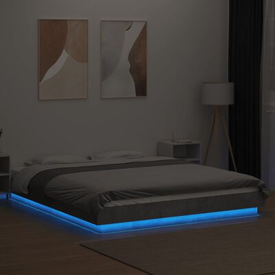 vidaXL Sängynrunko LED-valoilla betoninharmaa 160x200 cm tekninen puu