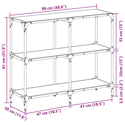 vidaXL Konsolipöytä läpinäkyvä lasinen pöytälevy 98x30x81 cm teräs