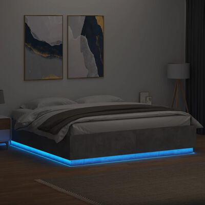vidaXL Sängynrunko LED-valoilla betoninharmaa 180x200 cm tekninen puu