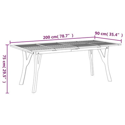 vidaXL Puutarhapöytä 200x90x75 cm täysi akasiapuu