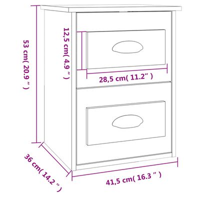 vidaXL Seinäkiinnitettävät yöpöydät 2 kpl betoninharmaa 41,5x36x53 cm